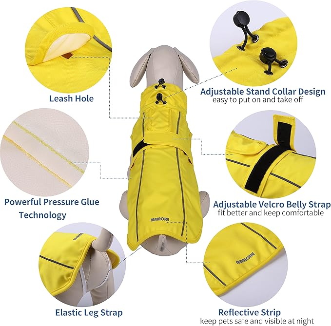 Waterproof Dog Raincoat with Reflective Strip, Adjustable Breathable Rain Coat Jacket with Leash Hole for Dogs (Khaki, X-Small)