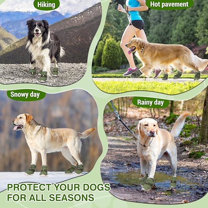 DcOaGt Dog Shoes for Large Dogs XXL,Mesh Breathable Dog Boots & Paw Protectors for Hot Pavement Summer Winter Snow, 360°Anti-Slip Dog Booties for Hiking/Walking,Military Green 4PCS(Size 9)