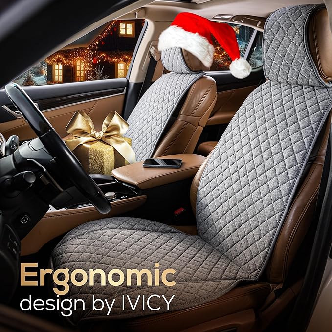 IVICY Faux Linen Car Seat Cover for Cars - Durable & Non-Slip - Front Car Seat Protector Covers for Most Automotive, Vans, SUVs, Trucks - 1 Unit - Cool Gray