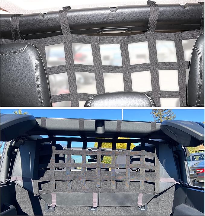 Dog Car Barrier for Bronco, Dog Barrier Car Net Mesh Divider Restraint Trunk Cargo Area for 2021-2025 Ford Bronco Accessories 4 Door, Suitable for Medium, Large Pets, Black