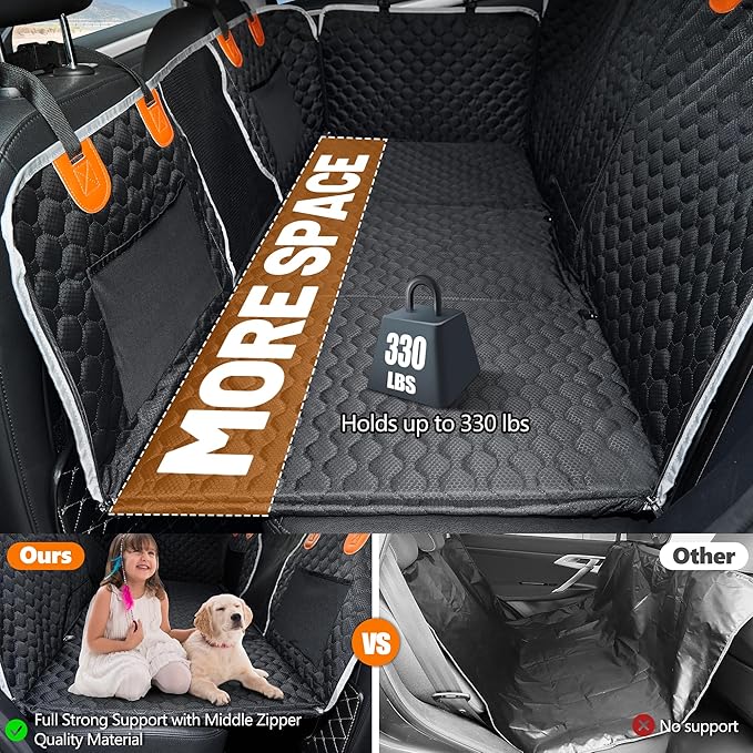 Back Seat Extender for Dog,Waterproof Hard Bottom Dog Car Seat Cover for Back Seat Protector,Foldable Pet Hammock Bed,Easy Clean Travelling Accessories Car SUV Truck (Black)
