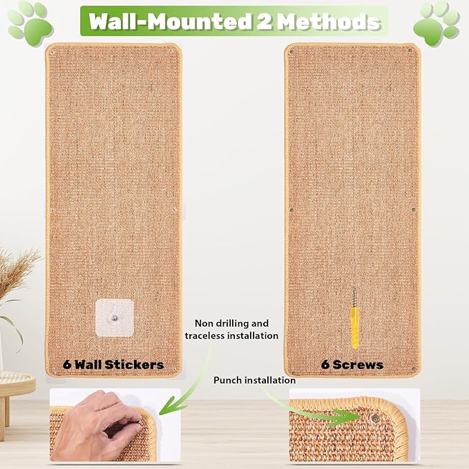 Natural Sisal Cat Scratcher Mat, Wall Scratcher Carpet, Cat Climbing Wall, Large Tall Scratching Post, Sofa Protector, Scratching Mat Pad for Indoor Cats (Brown, 39.3" Lx15.7 W, 1PC)