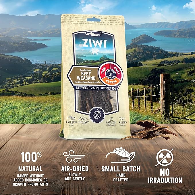 ZIWI Dog Chews and Treats – Beef Weasand - All Natural, Air-Dried, Single Protein, Grain-Free, High-Value Treat, Snack, Reward 2.5 Ounce (Pack of 1)