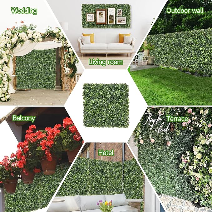 Artificial Grass Wall Panels, 24 PCS 20x20 inch Boxwood Hedge Wall Panels with 100 Zip Ties, Boxwood Backdrop for Outdoor Indoor Decorative Fences Privacy Hedge