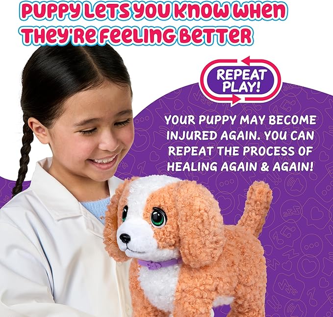 Little Live Pets Ouchies Amazon Exclusive Hazel The Poodle Plush, 50+ Sounds, Limping to Walking Puppy Toy Stuffed Animal & Carrier, Interactive Toy Dog for Kids 5+