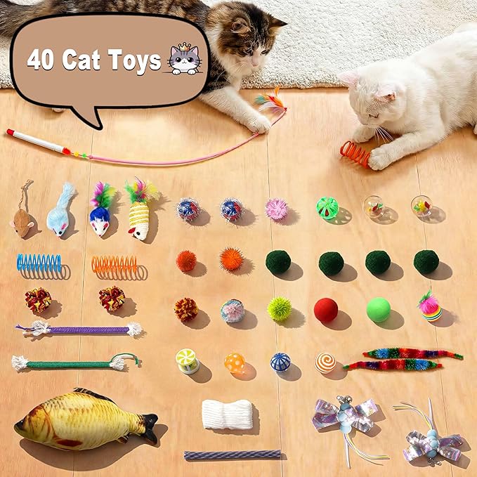 Gothic Cat Scratching Post with Bed, 40 Pcs Interactive Cat Toys, 34" Tall Cat Scratcher with Kitten Toys for Indoor Cats, Modern Sisal Post for Kittens & Adults