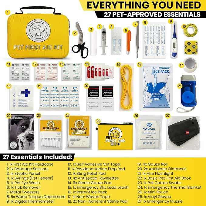 Dog First Aid Kit – Vet Approved, Essential Items Pet Emergency Kit Accessories for Car, Travel, Hunting, Hiking & Camping Gear with Mini Pouch for Home, Office & Outdoor Adventures