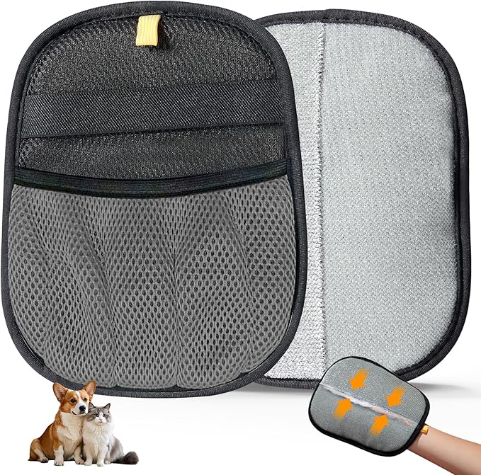 Pet Hair Removal Gloves - Electrostatic Pet Hair Removal Grooming Gloves,Reusable Cat & Dog Hair Remover for Couch, Furniture, Carpet, Curtain, Pet Grooming Mitt (1 PCS) Grey