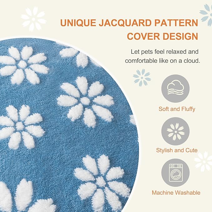 Dog Beds for Small Medium Dogs, Cute Thick Dog Bed for Crate Kennel, Fluffy Pet Bed with Removable Washable Cover and Anti-Slip Bottom, 30"x 20", Blue Flower