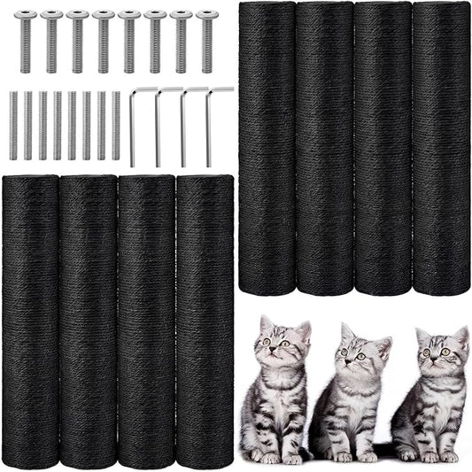 8 Pcs M8 Cat Scratching Post Replacement 15.7x3.1'' Sisal Pole Cat Tree Climbing Post Replacement with Screw Refill Scratcher Pole, Indoor Kitten Tree Tower Spare Furniture Protector (Black)