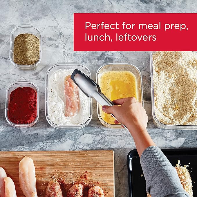 Rubbermaid Brilliance Glass Storage 4.7-Cup Food Containers with Lids, Clear (Pack of 3) & Leak-Proof Brilliance Food Storage Set | 9.6 Cup Plastic Containers