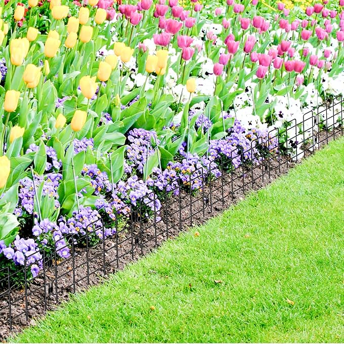 ShopLaLa Garden Fence Animal Barrier (10 Panels) 12in(L) x 16.5in(H) Small and Short White Metal Wire Fencing Decorative Flower Bed Edging for Landscape Plant Protector Dog Fences Yard Outdoor Decor