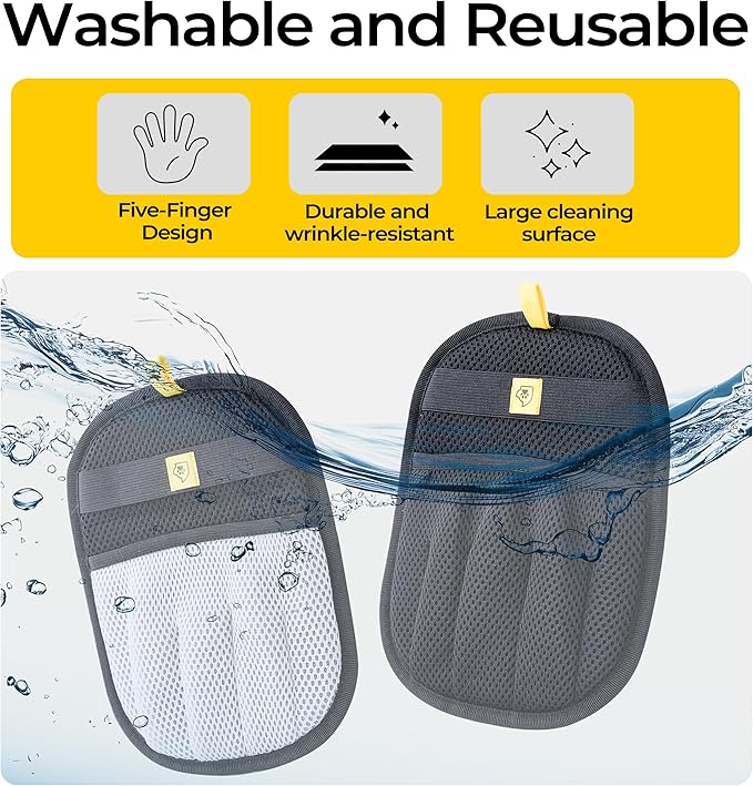 Pet Hair Removal Gloves (Grey/Black, 2 Pc) – Reusable 5-Finger Electrostatic Fur Remover for Cats & Dogs – Washable Short Hair Dog Shedding Gloves for Car Seats & Blankets