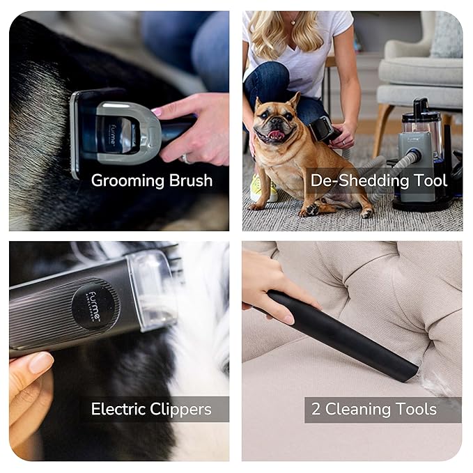 FurMe Original Pet Grooming Vacuum Kit - Cat & Dog Grooming Kit for Easy Pet Care at Home, Quiet & Safe Dog Hair Remover Machine with Brush, Clipper, Shedding & Cleaner Tools & 1L Canister