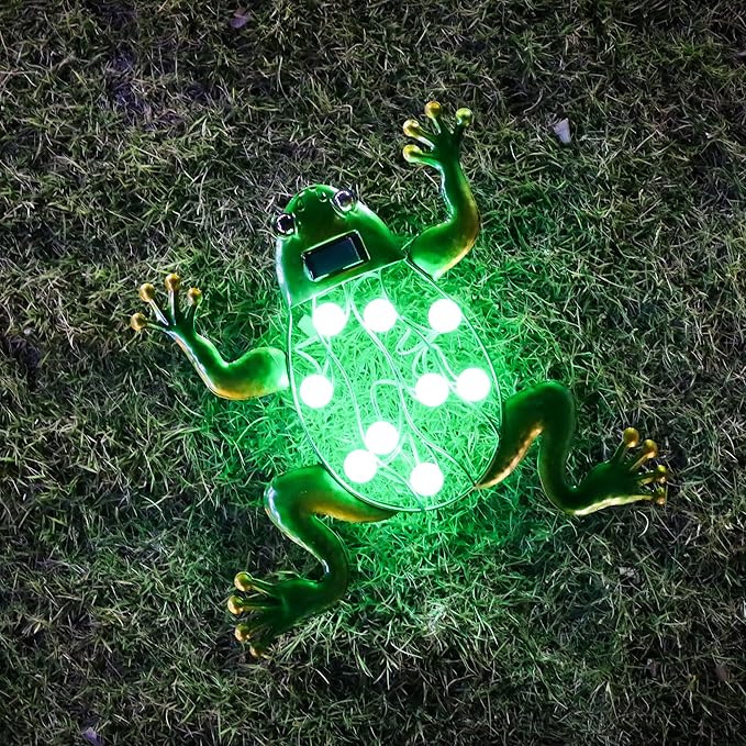 J-Fly Metal Frog Solar Lighted Wall Art Decor Outdoor Garden Fence Art Hanging Decorations for Yard Lawn Balcony Patio 13 * 13 inch Large