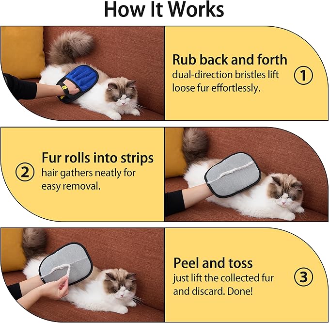 Pet Hair Removal Glove (Blue,1 Pc) – Reusable 5-Finger Electrostatic Fur Remover for Cats & Dogs – Washable Sticky Fur Gloves for Furniture, Carpets & Clothes – Pet Hair Remover