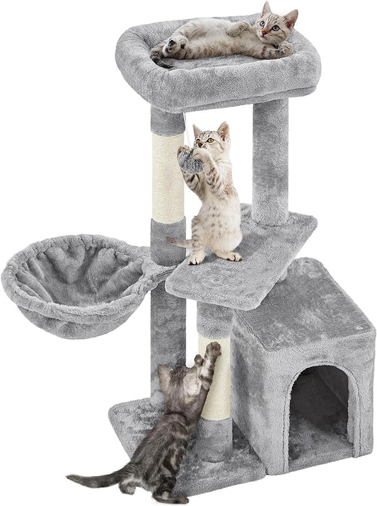 Yaheetech 34.5in Scratching Post, Cat Scratchers for Indoor Cats and Kittens, Multifunctional Activity Post w/Sisal Rope＆Dangling Ball＆Large Condo, Light Gray