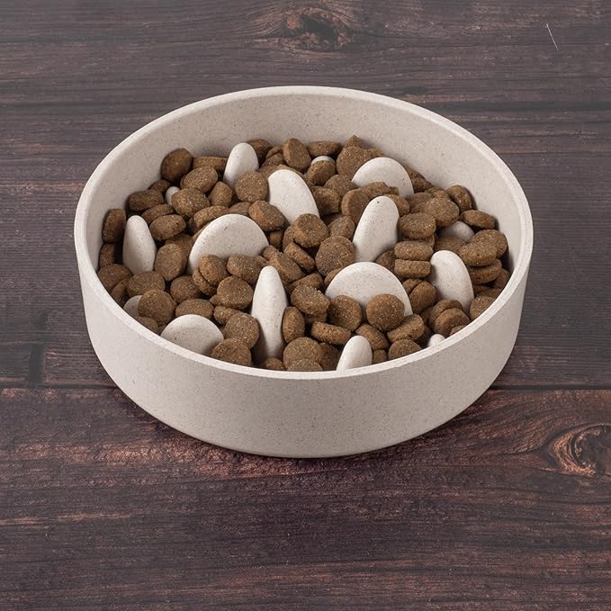Titan Bamboo Slow Feeder Dog Bowl Large with Ultra Grip Rubber Base Pet Bowl 8 Inch