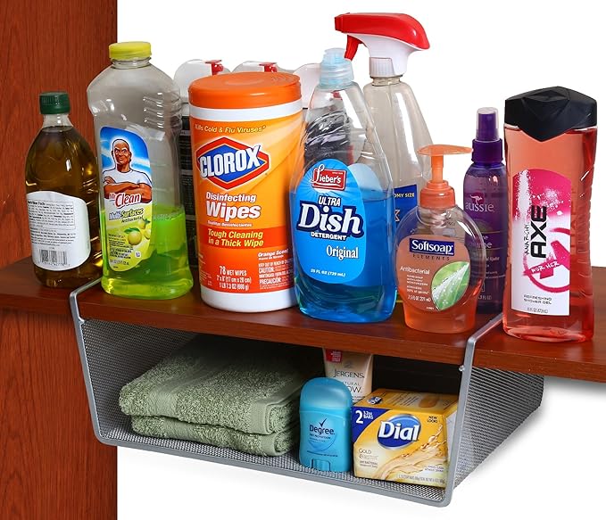 YBM Home Under Shelf Basket - Mesh Stainless Steel Storage Under Cabinet Hanging Basket Rack Maximize Space in Cabinets, Pantry Room, Bathroom, Laundry Room, and More, 1131