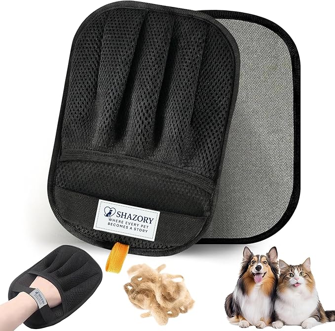 SHAZORY 2 Pack Electrostatic Pet Hair Removal Gloves – Lint Cleaning Mitts for Cats & Dogs, Reusable Pet Hair Remover Glove for Furniture Couch Carpet & Car, Grooming & De-Shedding Glove for Pet Hair