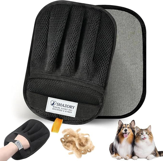 SHAZORY 2 Pack Electrostatic Pet Hair Removal Gloves – Lint Cleaning Mitts for Cats & Dogs, Reusable Pet Hair Remover Glove for Furniture Couch Carpet & Car, Grooming & De-Shedding Glove for Pet Hair