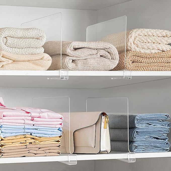 HBlife 16 Pack Clear Shelf Dividers, Vertical Purse Organizer for Closet Perfect for Sweater, Shirts, Handbags in Bedroom and Kitchen, Adjustable Acrylic Bookshelf for Organization