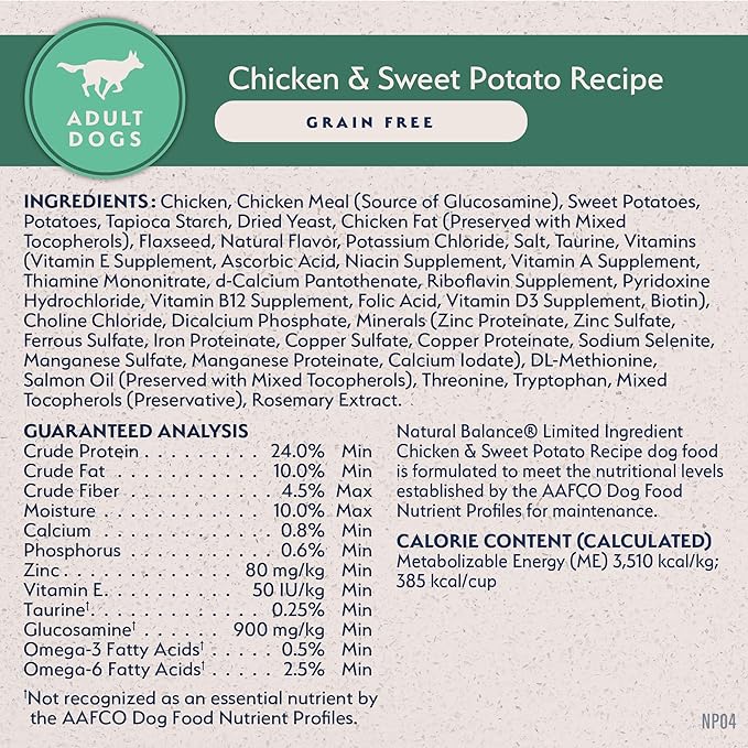 Natural Balance Limited Ingredient Adult Grain-Free Dry Dog Food, Chicken & Sweet Potato Recipe, 4 Pound (Pack of 1)