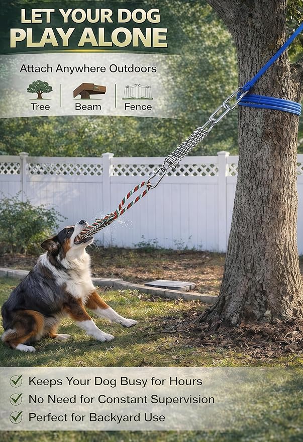 HOPET Dog Outdoor Bungee Hanging Toy, Tether Tug of War Toys for Medium to Large Dog to Exercise, Durable Interactive Tug Toy, Dog Rope Toys