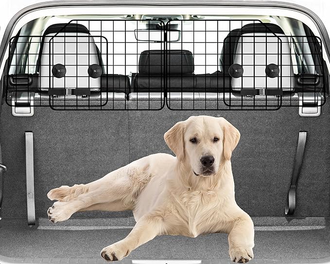 38-63.4 Inches Dog Car Barrier for SUVs, Van, Vehicles, Adjustable Large Pet Barriers, Universal Fit Heavy-Duty Wire Mesh Dog Guard, Foldable Divider Gate for Truck Cargo Area, Safety Car Divider