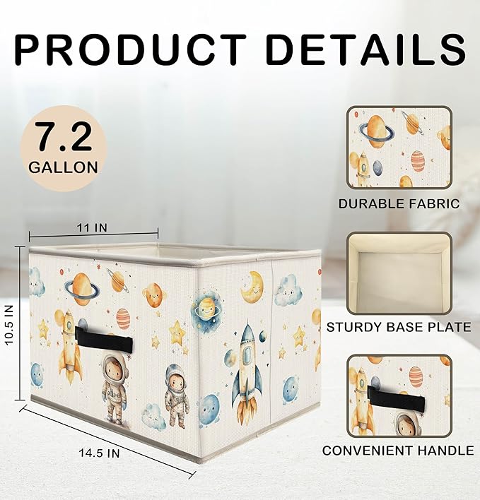 Nogrit Outer Space Storage Bins Box, Toybox for Boys, Space Astronaut Rocket Planets Foldable Baskets Organizer Container with Handles for Kids Boys Bedroom Bathroom Clothes Toys Books
