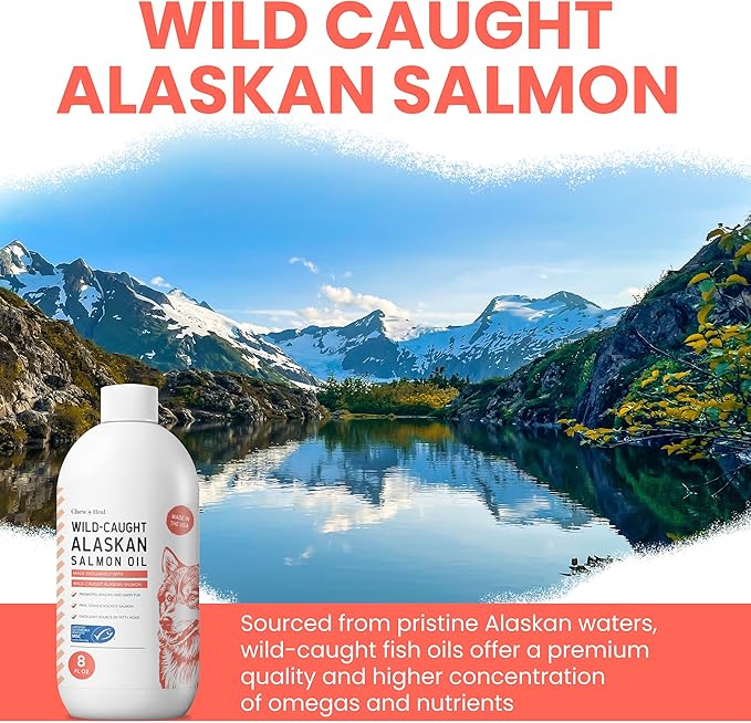 Wild Alaskan Salmon Oil for Dogs & Cats 16 oz - Omega 3 Dog Fish Oil Liquid, EPA DHA for Skin & Coat, Itch Relief, Shedding & Joint Health - MSC Certified, Made in USA, Pump Bottle - Chew + Heal