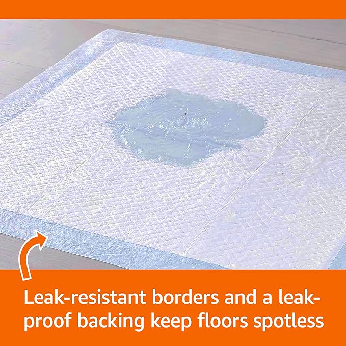 Amazon Basics X-Large Absorbent Puppy Pads, Leak-Proof, Quick-Dry, 28 x 34 Inches, Pack of 50, Blue & White