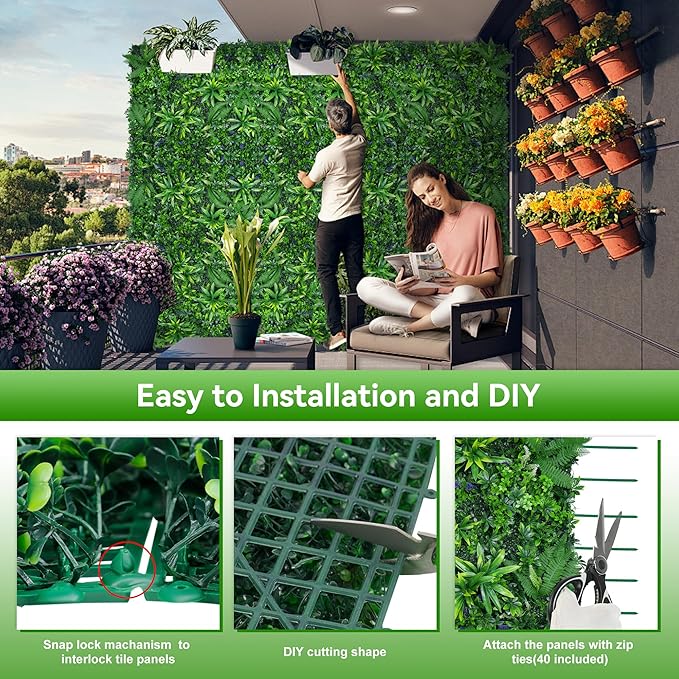 Artificial Grass Wall Panels, 20"x20" 6pcs Hedge Grass Backdrop, UV-Anti Fake Greenery Plant Boxwood Panels, Green Wall Decor for Outdoor Indoor Patio Garden Backyard