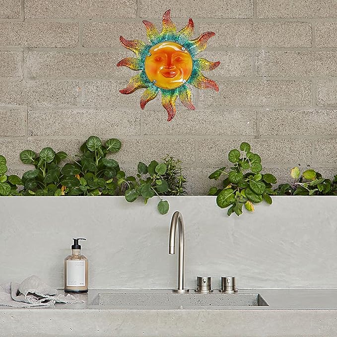 JOYBee Metal Sun Face Wall Art Decor-Sunface all Decor-Home Decor Artistic Sun Face Metal Wall Sculpture for Indoors or Outdoors Kitchen Farmhouse patio porch (13.25 * 12.5inch)