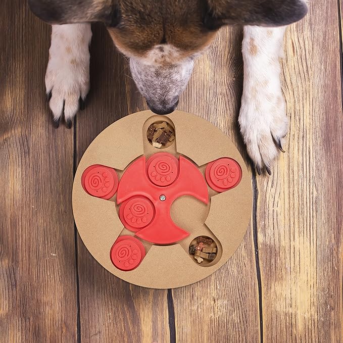 Relaxdays Intelligence Toy for Dogs, Hide Treats, Interactive Dog Toy, Intelligence, MDF, Natural/Red