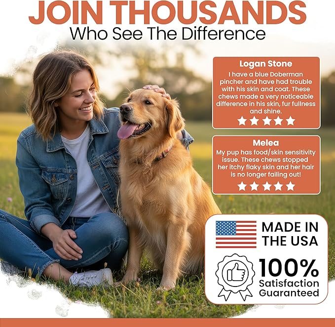 Salmon Oil for Dogs - Soft Chew Omega Treats for Skin and Coat - Fish Oil Blend of Essential Fatty Acids, Omega 3 and 6, Vitamins, Antioxidants and Minerals - Made in USA (180 Chews, Salmon)