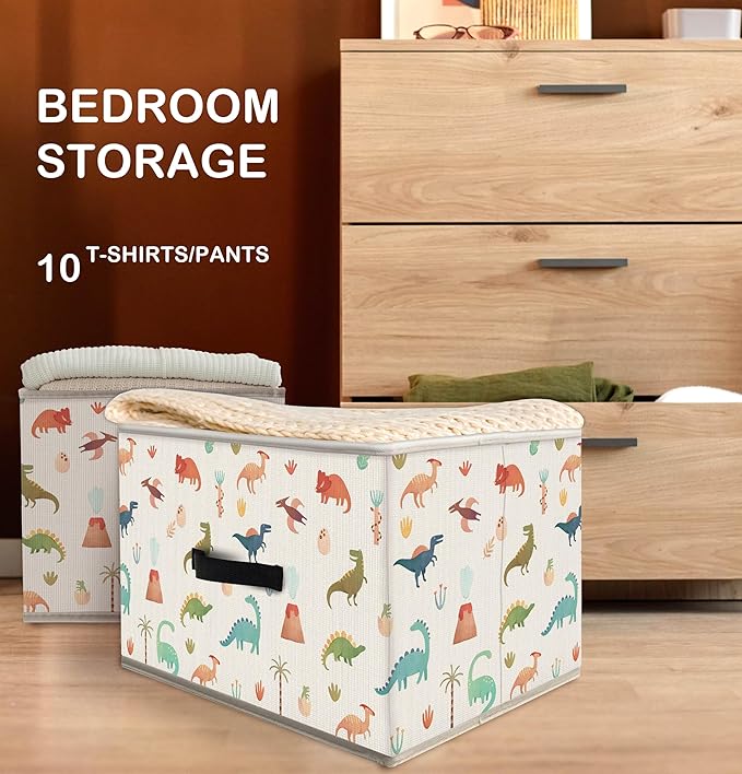 Nogrit Colorful Dinosaur Storage Bins Box, Toybox for Boys, Volcano Woods Dinosaur Foldable Baskets Organizer Container with Handles for Kids Boys Bedroom Bathroom Clothes Toys Books