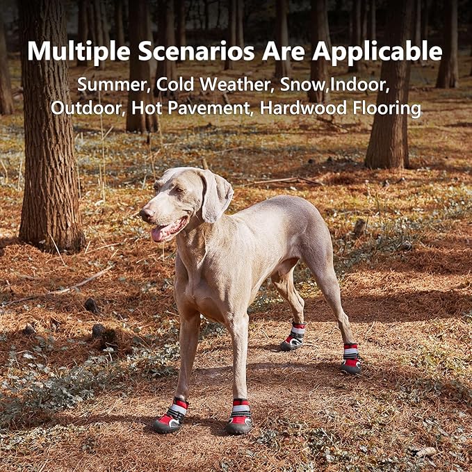 Dog Shoes Small Medium Large Size Dogs, Puppy Booties Paw Protector for Hot Pavement, Non-Slip Waterproof Rubber Reflective Strapped Boots (Red, Size 2#: (2.4 * 1.9) (L*W) for 18-27lbs)