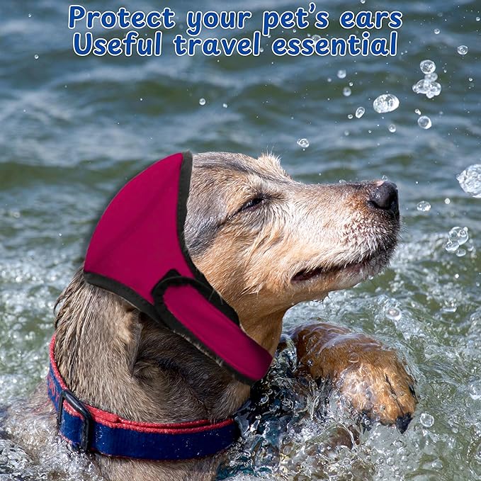 Dog Ear Covers for Swimming Head Cap, 16.54 in Waterproof Ear Protector for Bathing Drying Noise Anxiety Relief, Adjustable Ears Shower Cap, Wrap for Dogs, Puppy Swim Caps Dog Bath Supplies (Pink, M)