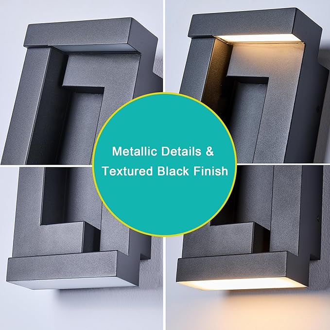 Modern Outdoor Wall Light,Integrated LED 24W 2200LM 3000K,Porch & Patio Lights,IP65 Waterproof for Decor,Triac Dimmable,Voltage 120-277V Suitable for Global Use, 2 Pack Textured Black.