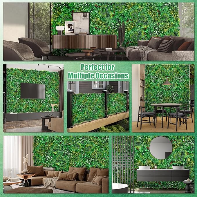 Artificial Grass Wall Panels, 20''x20'' 12pcs Boxwood Wall Panels with Tropical Leaves, Faux Greenery Privacy Fence Screen, Grass Backdrop for Outdoor Indoor Garden Birthday Wedding Decor
