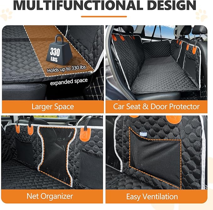 Back Seat Extender for Dog,Waterproof Hard Bottom Dog Car Seat Cover for Back Seat Protector,Foldable Pet Hammock Bed,Easy Clean Travelling Accessories Car SUV Truck (Black)
