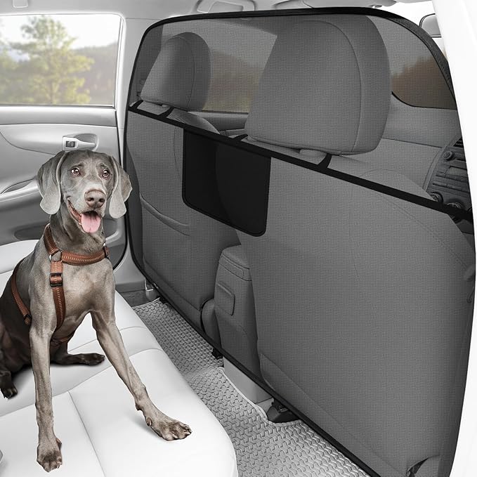 Mixsuper Dog Car Barrier, 61.4" Wide, Car Divider for Trucks, Large SUV, One-Piece Escape-Proof Back Seat Mesh Dog Car Net Barrier Black