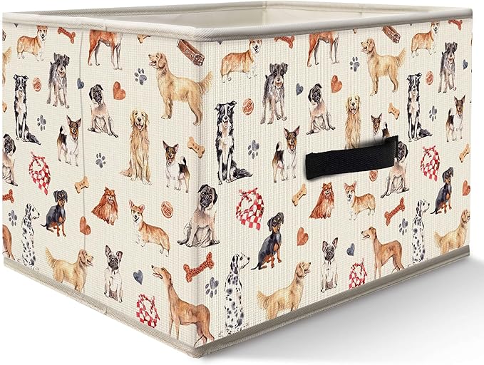 Nogrit Various Dog Storage Bins Box, Toybox for Boys Girls, Cute Types of Dogs Foldable Baskets Organizer Container with Handles for Bedroom Bathroom Kids Room Dorm Nursery Clothes Toys Books