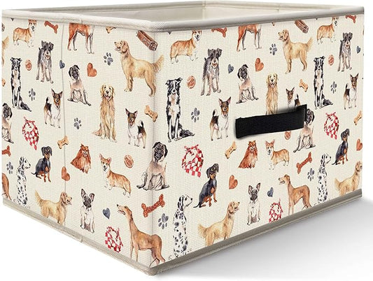 Nogrit Various Dog Storage Bins Box, Toybox for Boys Girls, Cute Types of Dogs Foldable Baskets Organizer Container with Handles for Bedroom Bathroom Kids Room Dorm Nursery Clothes Toys Books