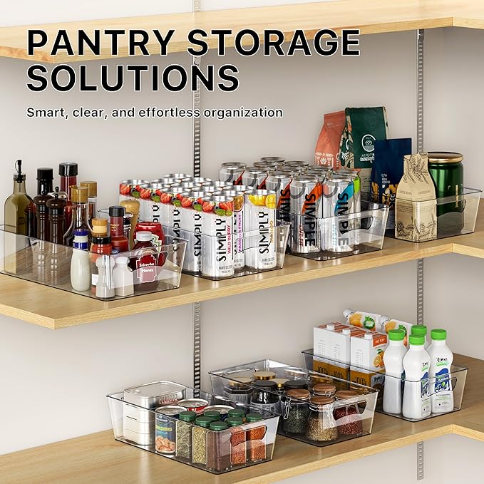 Simple Houseware 4 Pcs Pantry Clear Bin Storage Organizer, 14" x 7" x 3.75"