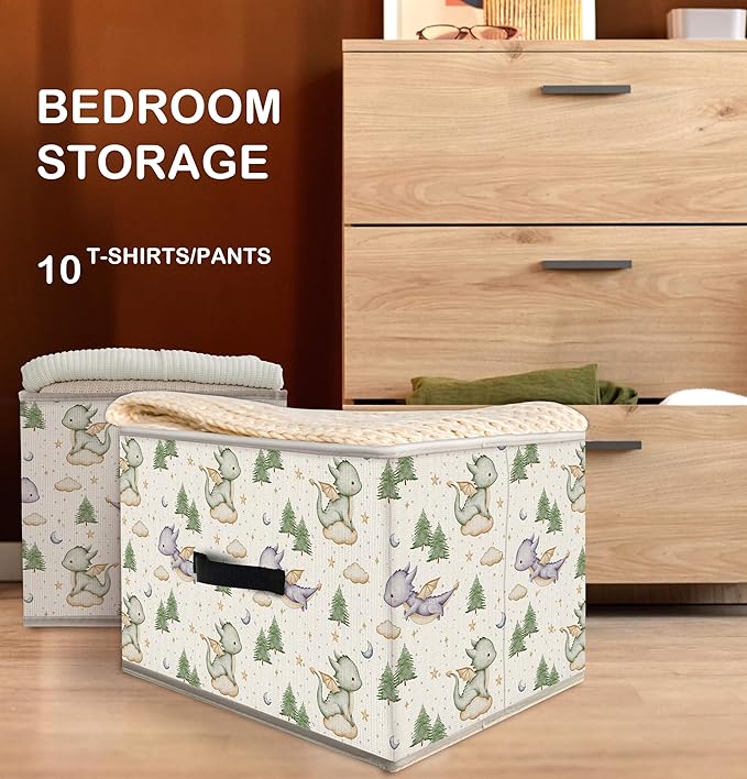 Nogrit Dinosaur Nursery Storage Bins Box, Toybox for Boys, Green and Purple Woods Dinosaur Foldable Baskets Organizer Container with Handles for Kids Boys Bedroom Bathroom Clothes Toys Books