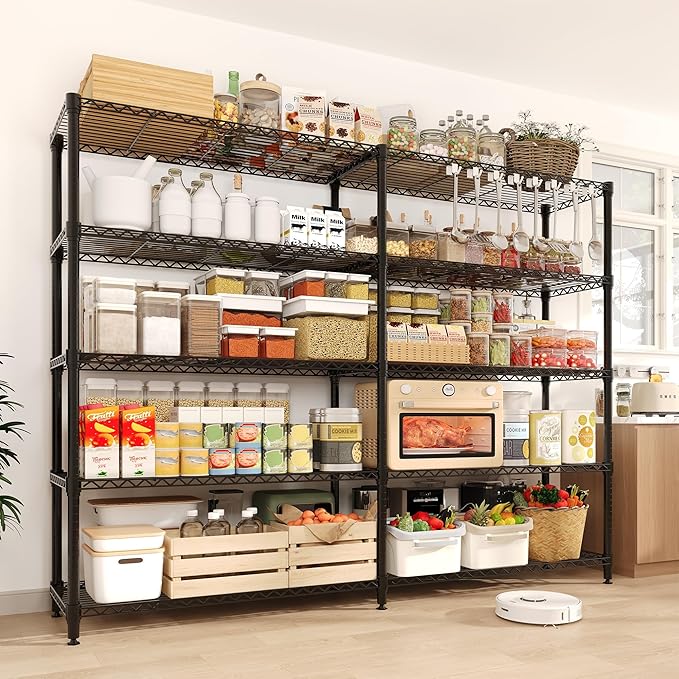 5-Tier Metal Storage Shelves, Adjustable Wire Shelving Unit for Garage, Pantry, Basement & Kitchen, Heavy-Duty Shelf Organizer with Double-Row Design, 59" w x 13.8" d x 70.5" h, 265 Lbs Per Tier
