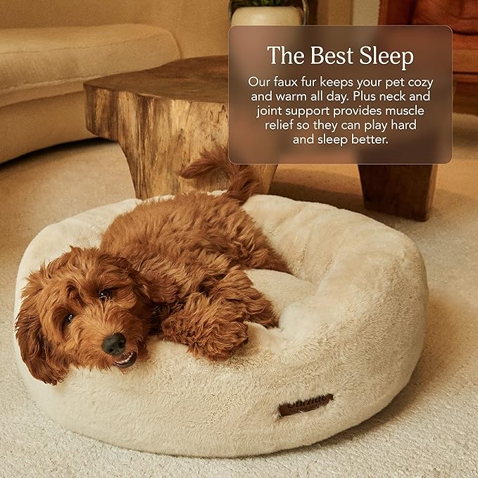 UnHide Floof Pet Bed - XL (40"x14") - Extra Soft Dog Bed - Removable Faux Fur Cover - Machine Washable - Helps Ease Pet Anxiety & Provides The Perfect Sleep, Beige