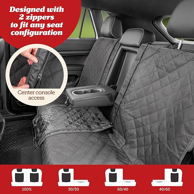 Lusso Gear Dog Car Seat Cover for Back Seat - Tan, Universal Fit - Waterproof & Non-Slip Oxford Fabric Cover - Protector for SUV & Truck - Pet Travel Accessory